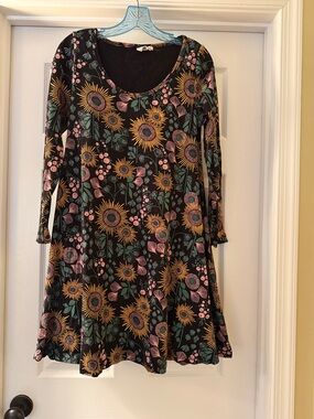 Mata Traders Black Sunflower & Floral Long Sleeve Swing Dress